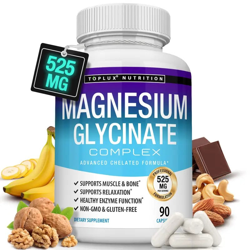 Toplux Magnesium Glycinate 525mg | High Absorption Supplement, 60 Capsules