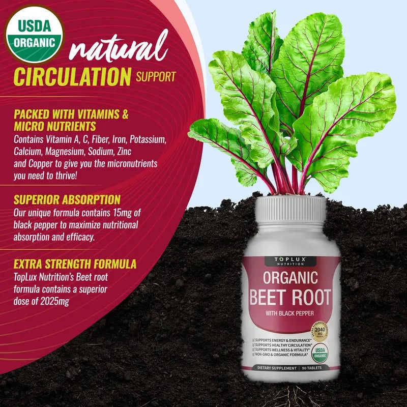 Toplux Organic Beet Root Nitric Oxide Booster 2040mg – 90 Vegan Tablets