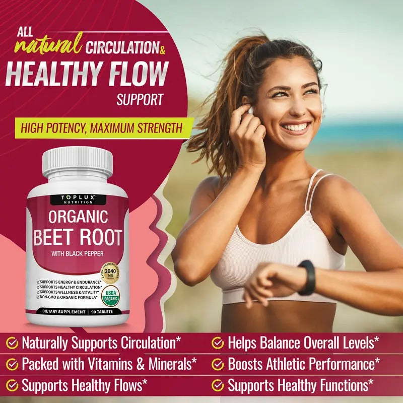 Toplux Organic Beet Root Nitric Oxide Booster 2040mg – 90 Vegan Tablets