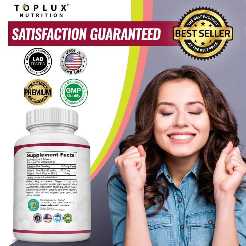 Toplux Organic Beet Root Nitric Oxide Booster 2040mg – 90 Vegan Tablets