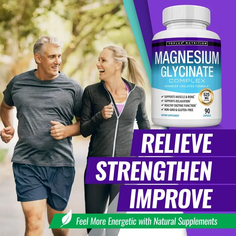 Toplux Magnesium Glycinate 525mg | High Absorption Supplement, 60 Capsules