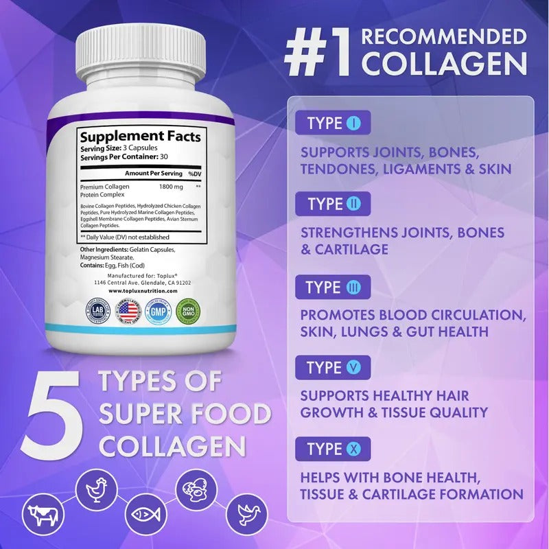 Toplux Collagen Peptides 1800mg – 90 Capsules