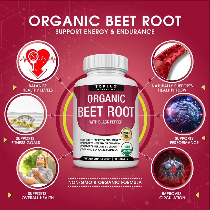 Toplux Organic Beet Root Nitric Oxide Booster 2040mg – 90 Vegan Tablets