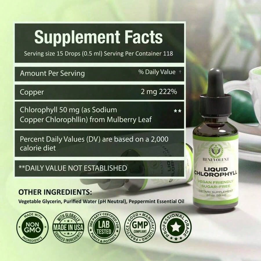 Liquid Chlorophyll Drops – 4-Month Supply For Detox & Gut Health