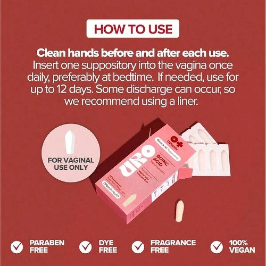 O Boric Acid Vaginal Suppositories | Lactic Acid & Aloe, 12 Ct