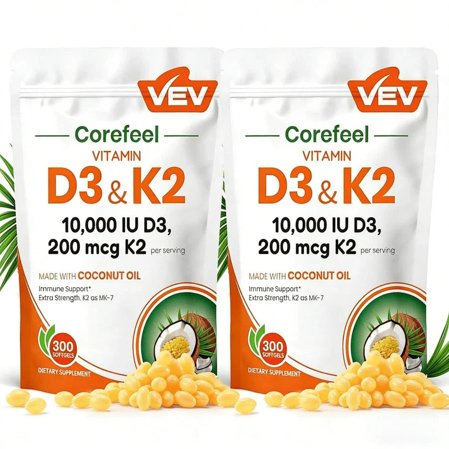 VEV Vitamin D3 K2 10000 | 2-in-1 Coconut Oil Softgels, 300 Count