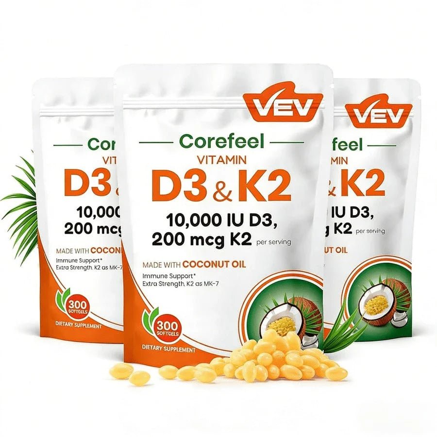 VEV Vitamin D3 K2 10000 | 2-in-1 Coconut Oil Softgels, 300 Count