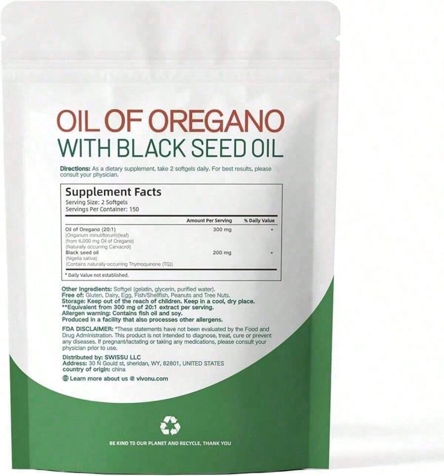 VivoNu Oregano Oil Capsules | Black Seed Oil Blend, Non-GMO