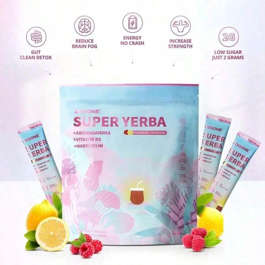 Zooone Super Yerba Mate Instant Tea | Raspberry Lemonade, 30 Servings