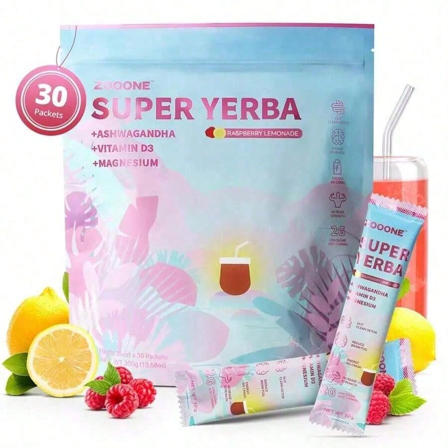 Zooone Super Yerba Mate Instant Tea | Raspberry Lemonade, 30 Servings