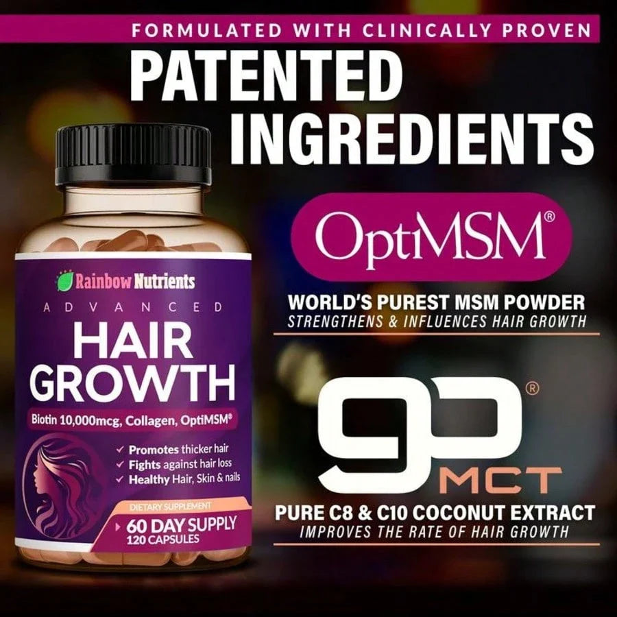 24-in-1 Hair Growth Vitamins | Biotin 10,000mcg, Collagen & MSM, 60 Day Supply