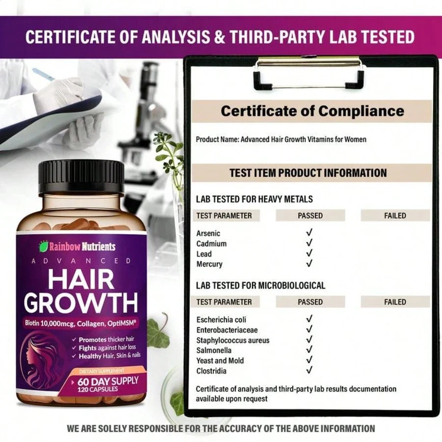 24-in-1 Hair Growth Vitamins | Biotin 10,000mcg, Collagen & MSM, 60 Day Supply
