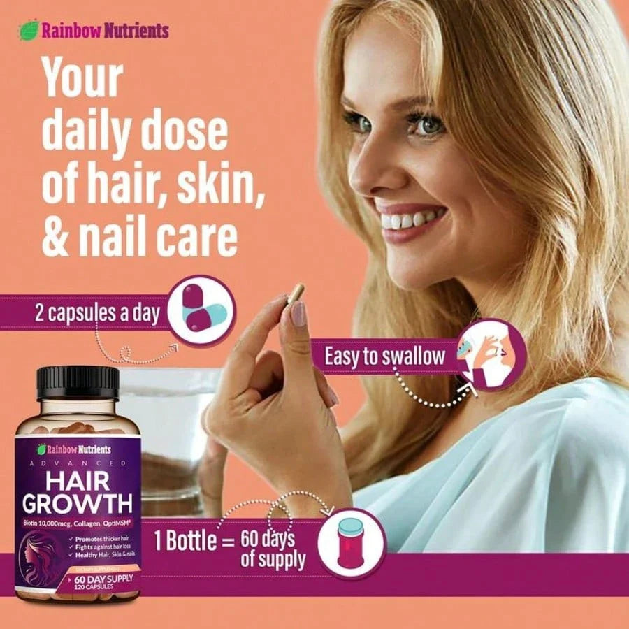 24-in-1 Hair Growth Vitamins | Biotin 10,000mcg, Collagen & MSM, 60 Day Supply