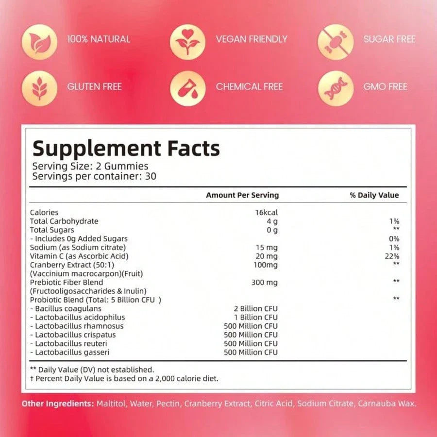 Cranberry Probiotic Gummies | Women’s Health & Body Balance, 60 Count