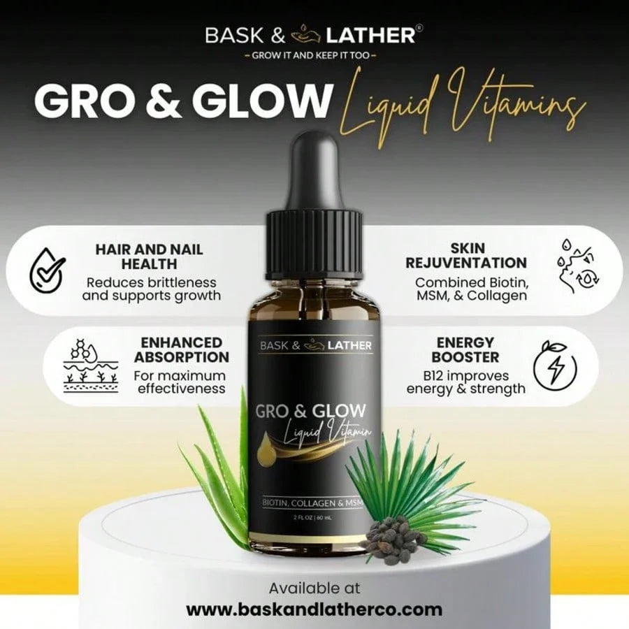 Gro & Glow Liquid Vitamins For Hair, Nails & Skin- With Biotin, Collagen And MSM