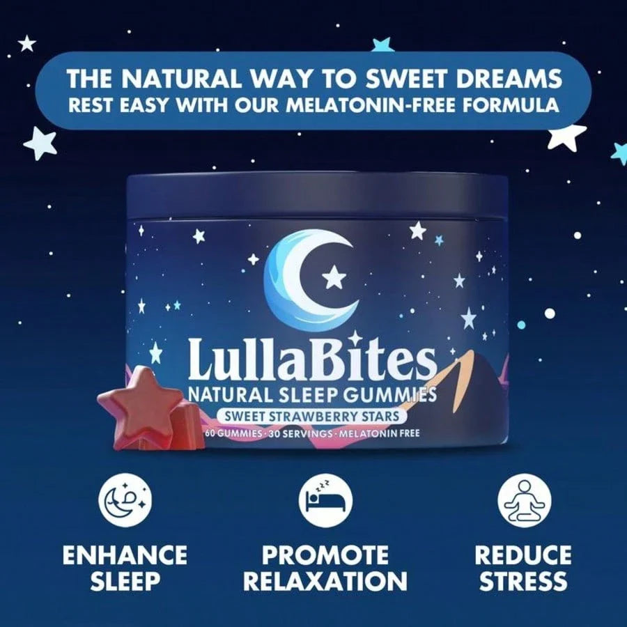 LullaBites Natural Sleep Gummies | Melatonin-Free, Strawberry Stars, 30 Servings
