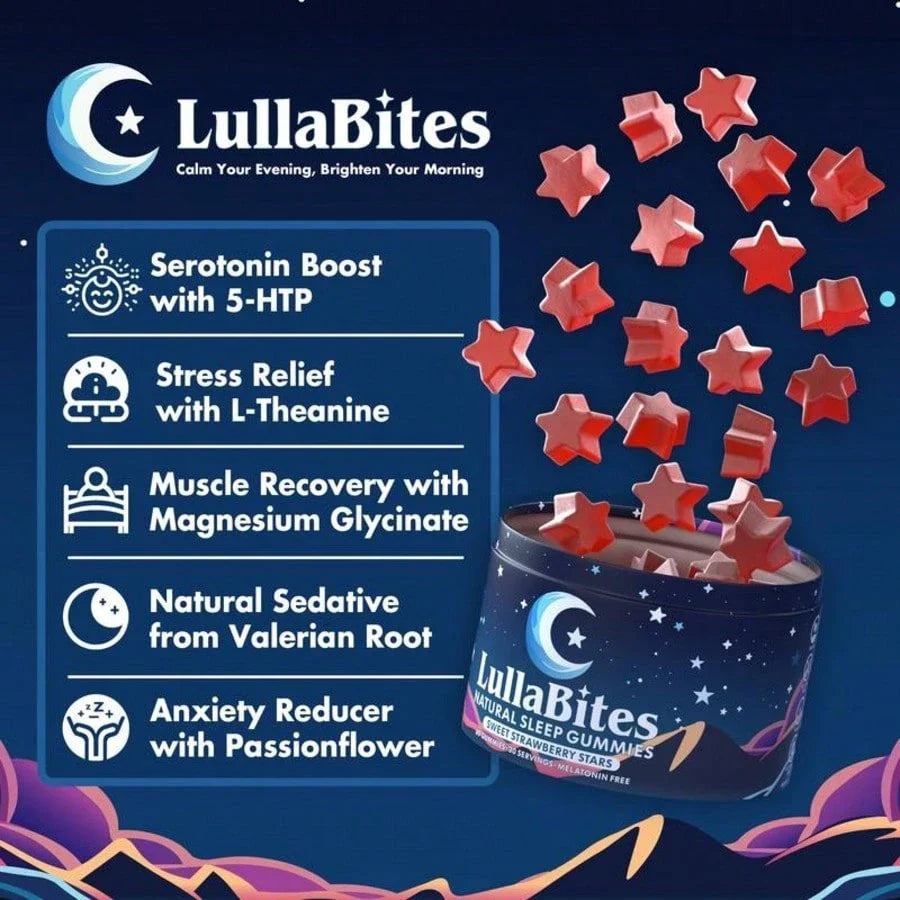 LullaBites Natural Sleep Gummies | Melatonin-Free, Strawberry Stars, 30 Servings