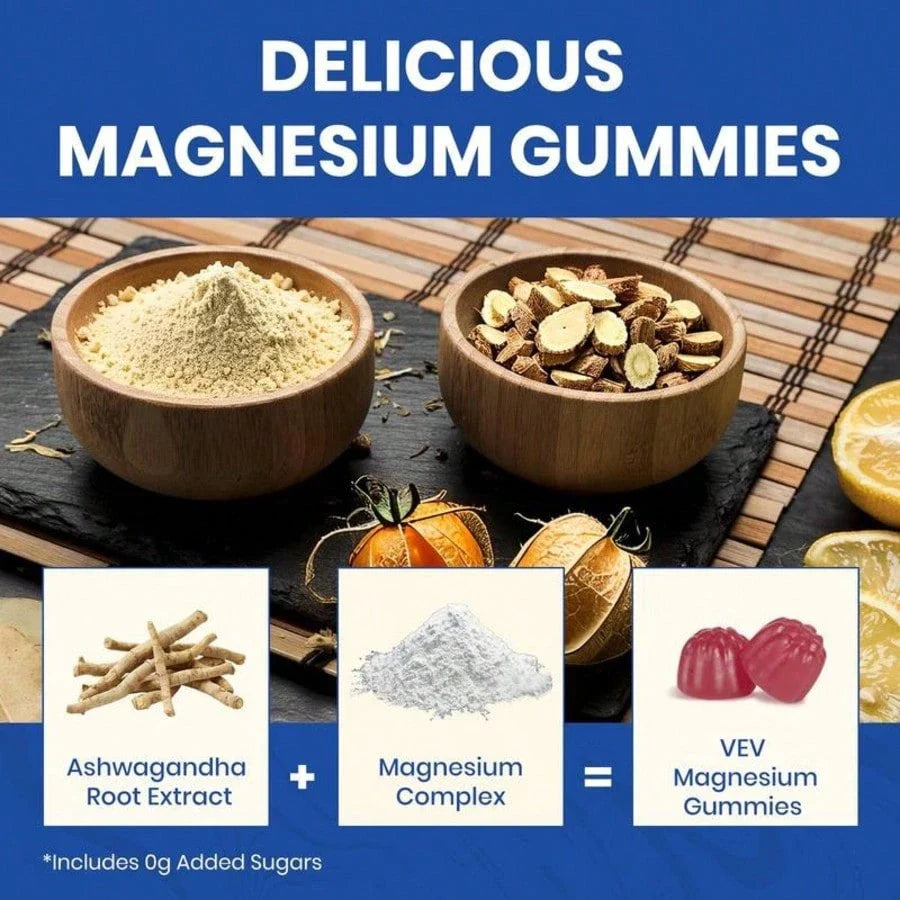 VEV 14-in-1 Magnesium Gummies | Ashwagandha, L-Theanine, D3 & Zinc