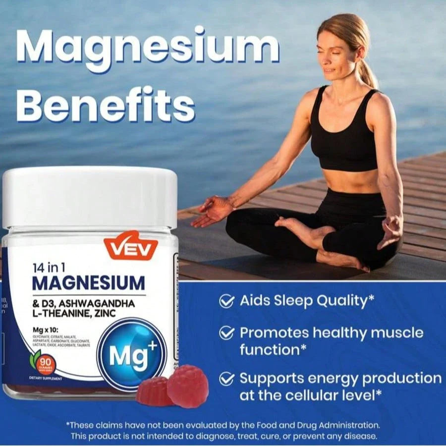 VEV 14-in-1 Magnesium Gummies | Ashwagandha, L-Theanine, D3 & Zinc