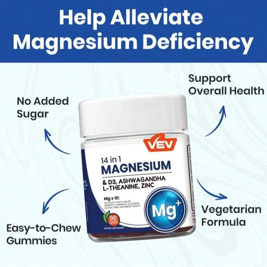 VEV 14-in-1 Magnesium Gummies | Ashwagandha, L-Theanine, D3 & Zinc