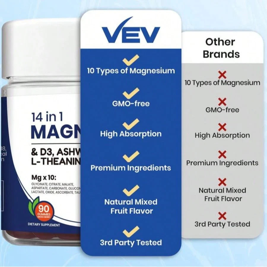 VEV 14-in-1 Magnesium Gummies | Ashwagandha, L-Theanine, D3 & Zinc