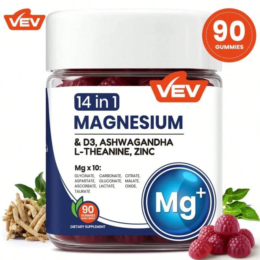 VEV DeepCalm Magnesium Gummies | Ashwagandha, L-Theanine, D3 & Zinc, 90 Count