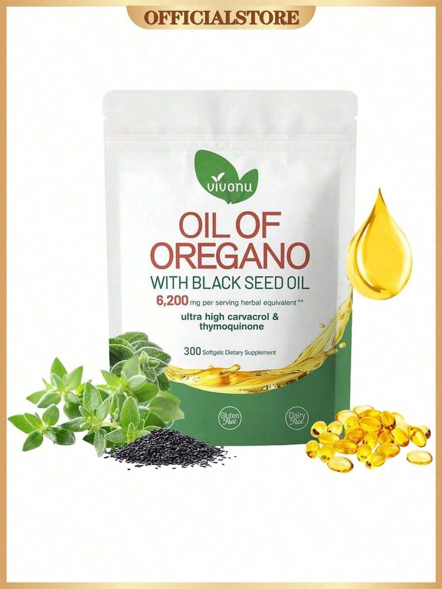 VivoNu Oil of Oregano with Black Seed Oil | 6200mg Equivalent, 300 Softgels