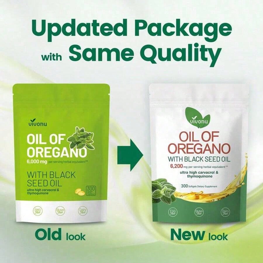 VivoNu Oil of Oregano with Black Seed Oil | 6200mg Equivalent, 300 Softgels