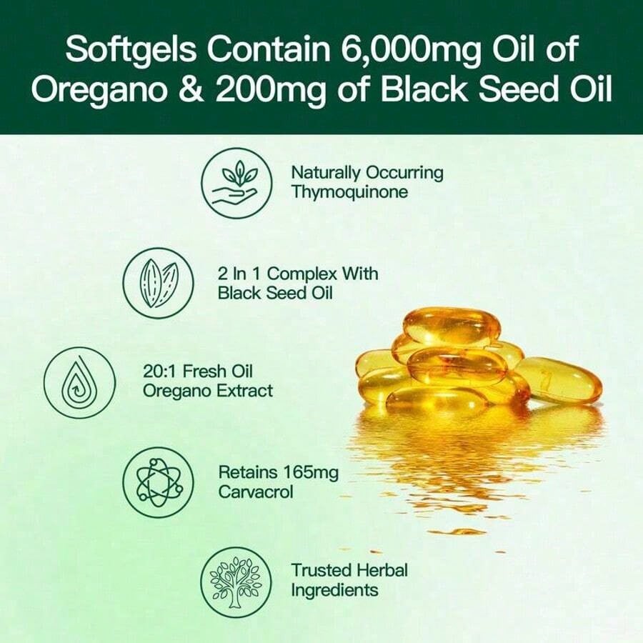 VivoNu Oil of Oregano with Black Seed Oil | 6200mg Equivalent, 300 Softgels