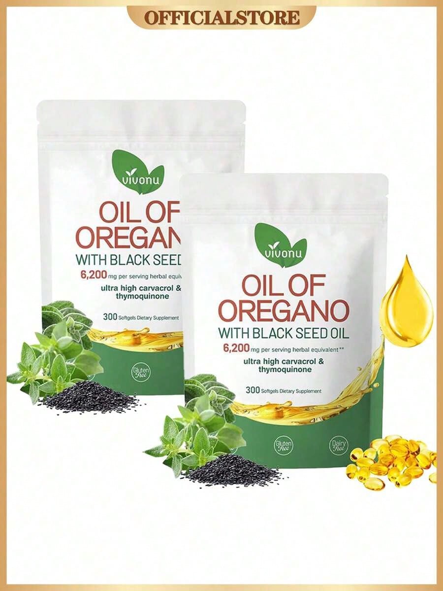 VivoNu Oil of Oregano with Black Seed Oil | 6200mg Equivalent, 300 Softgels