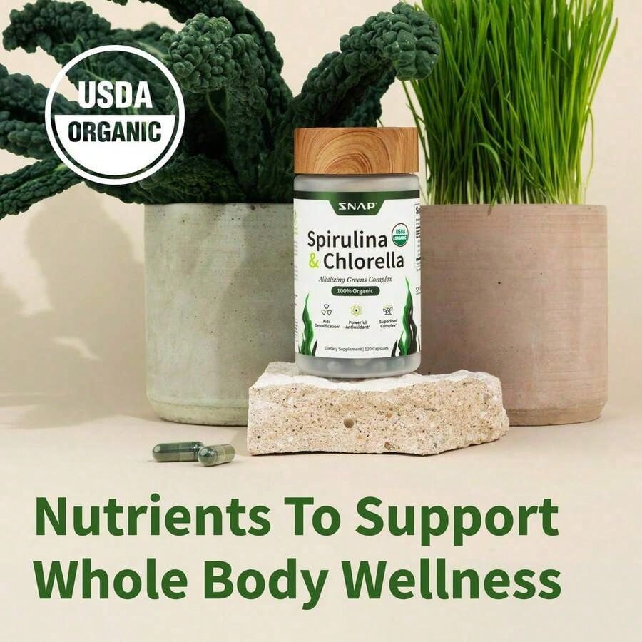 '- Spirulina + Chlorella - 30 Servings - Natural Supplement Capsules Healthcare Edible