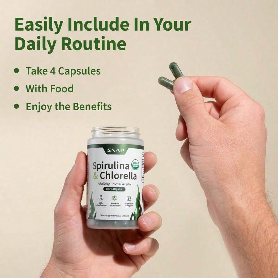 '- Spirulina + Chlorella - 30 Servings - Natural Supplement Capsules Healthcare Edible