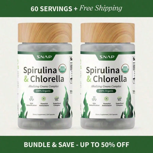 '- Spirulina + Chlorella - 30 Servings - Natural Supplement Capsules Healthcare Edible