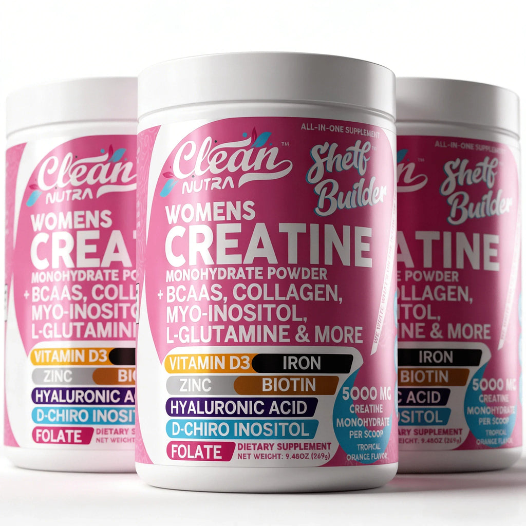 CleanNutra Women's Creatine Monohydrate Powder | 5000mg With BCAAs, Collagen, Myo-Inositol, L-Glutamine, D3, Iron, Zinc, Biotin, Hyaluronic Acid, Folate | Tropical Orange Flavor, 9.48oz