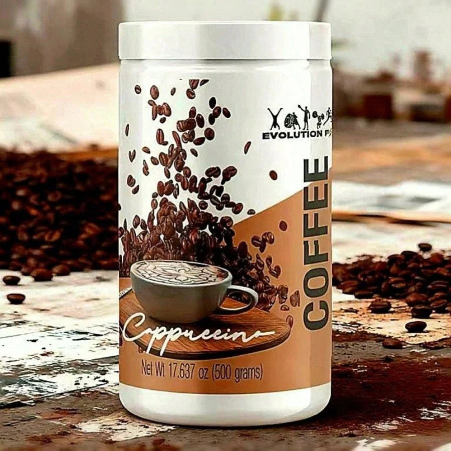 EVOLUTION Fitness Cappuccino Coffee Powder | 500g (17.637oz) | Cappuccino Flavored | Dietary Supplement For Energy & Workout Support