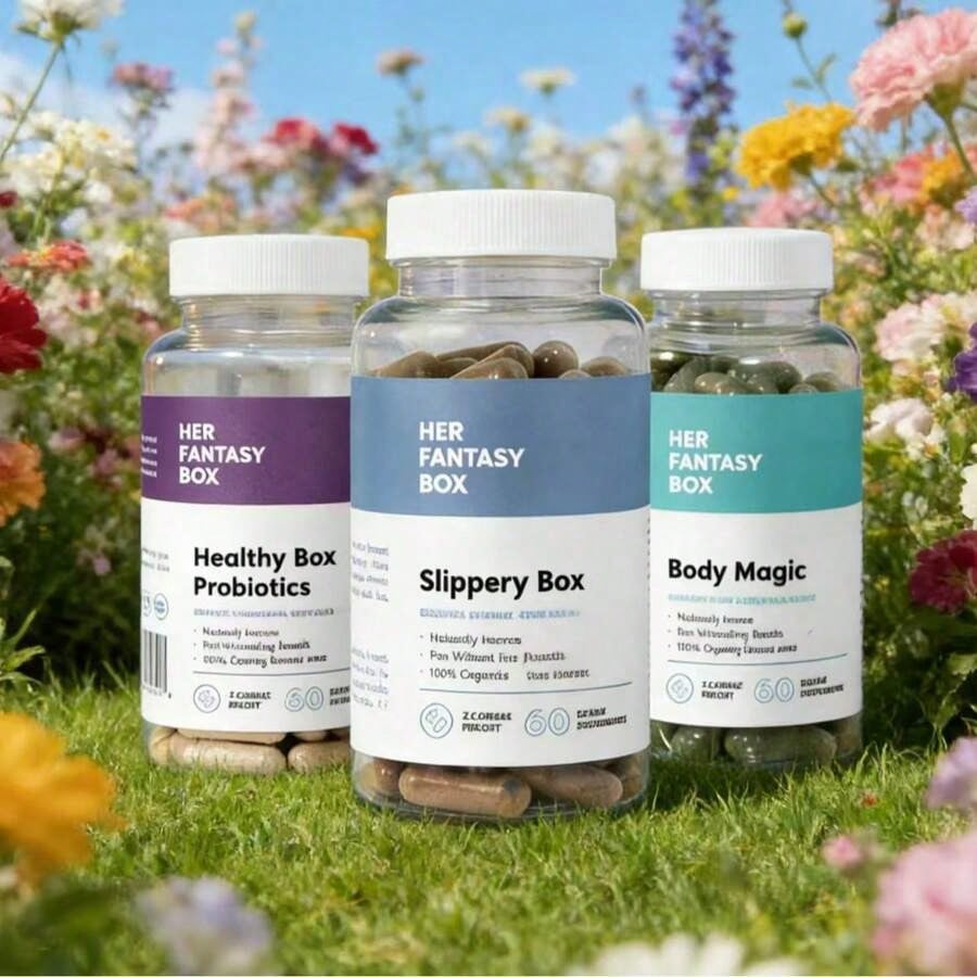 Her Fantasy B.Ox Women's Complete Health Bundle: Slippery Box For Moisture,Probiotics & Boric Acid Suppositories For PH Balance, Chlorophyll Capsules For Detox & Gut Health