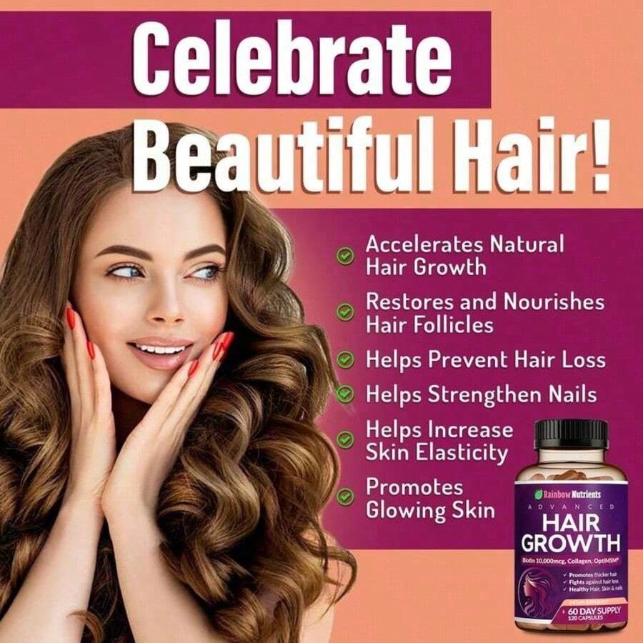 24-In-1 Advanced Hair Growth Vitamins | Biotin 10,000mcg, Collagen, Patented OptiMSM, GoMCT, Saw Palmetto | Naturally Regrow Stronger & Healthier Hair, Skin And Nails | Stops Hair Loss | 60 Day Supply