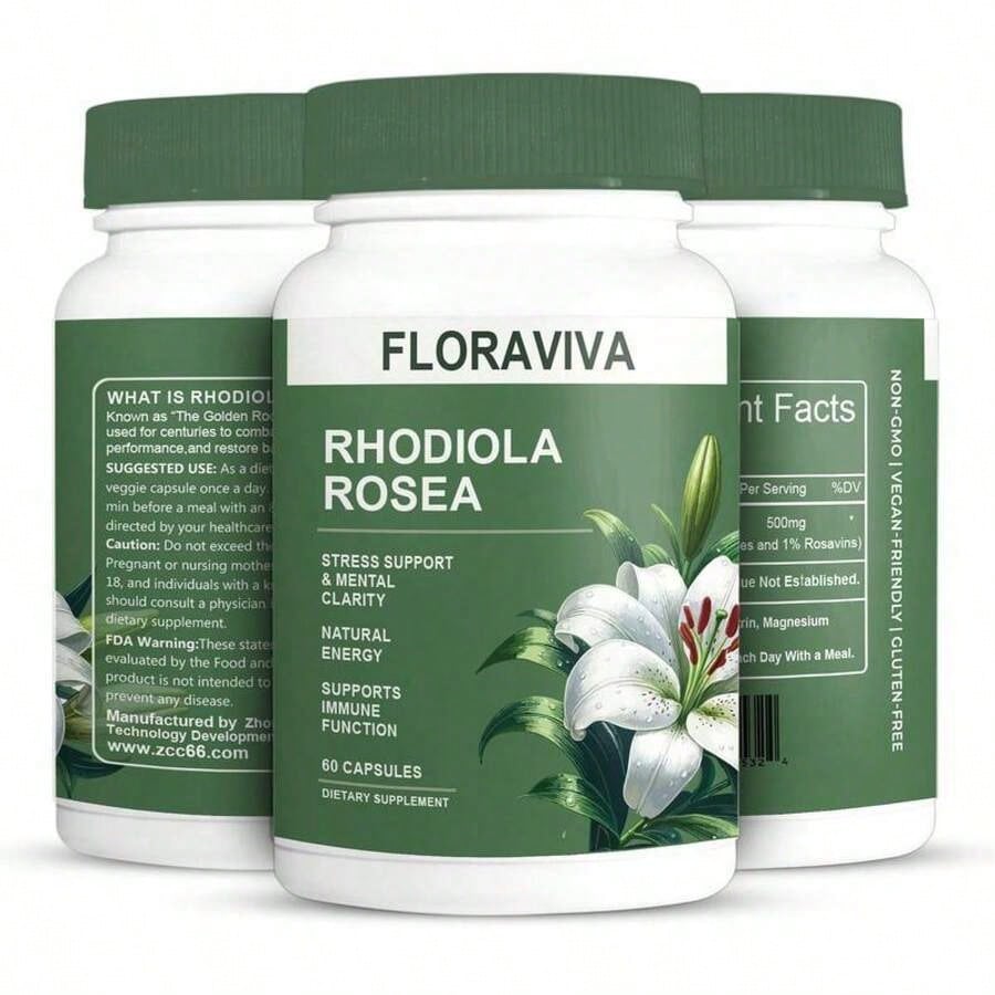 Flash Floraviva Rhodiola Rosea Capsules For Natural Energy GMO Excluded