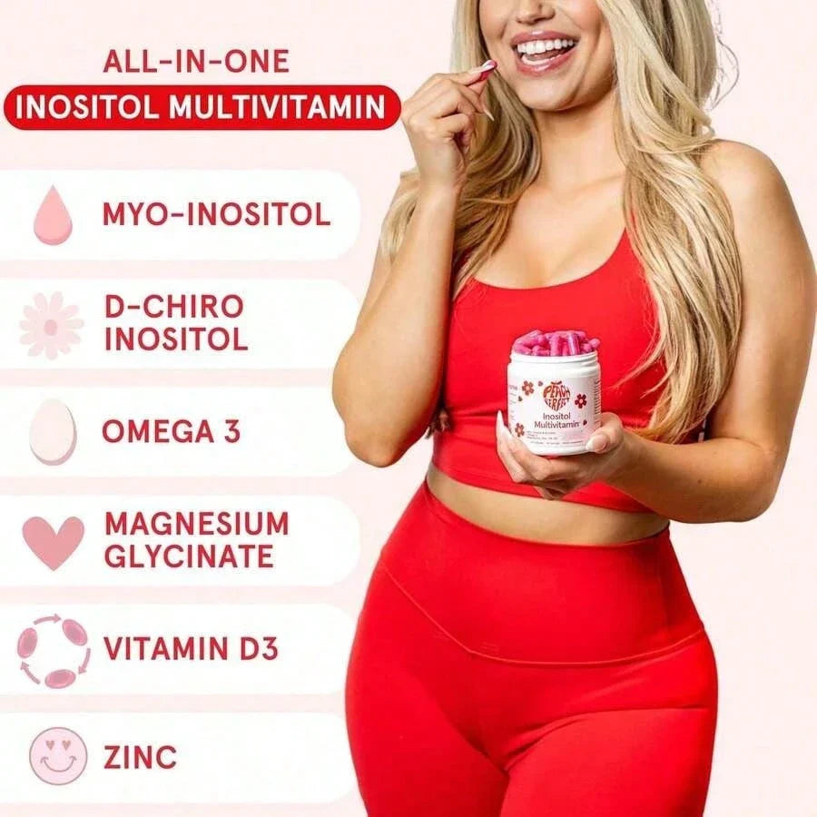 Inositol Powder Multivitamin, Pink Lemonade Flavor – 4g Myo & D-Chiro Inositol, DIM, Zinc, Magnesium Glycinate, Vitamin D3 – Supports Women's Health, Cycle, Energy[Free Shipping ]