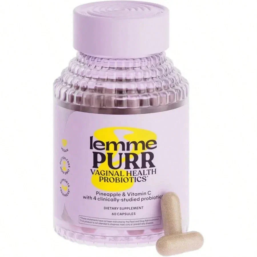 Lemme Purr Vaginal Probiotics – Feminine Wellness & PH Balance Support With Pineapple & Vitamin C | 4-Strain Lactobacillus Blend | Vegan, Gluten-Free, 60 Capsules