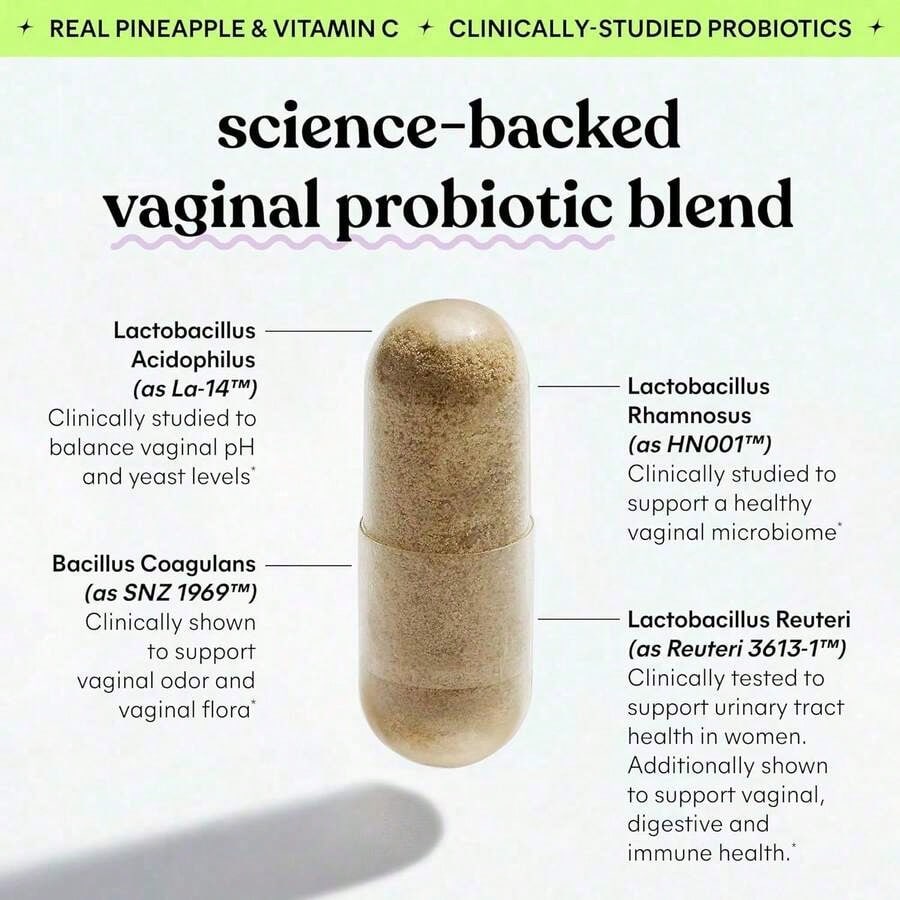 Lemme Purr Vaginal Probiotics – Feminine Wellness & PH Balance Support With Pineapple & Vitamin C | 4-Strain Lactobacillus Blend | Vegan, Gluten-Free, 60 Capsules