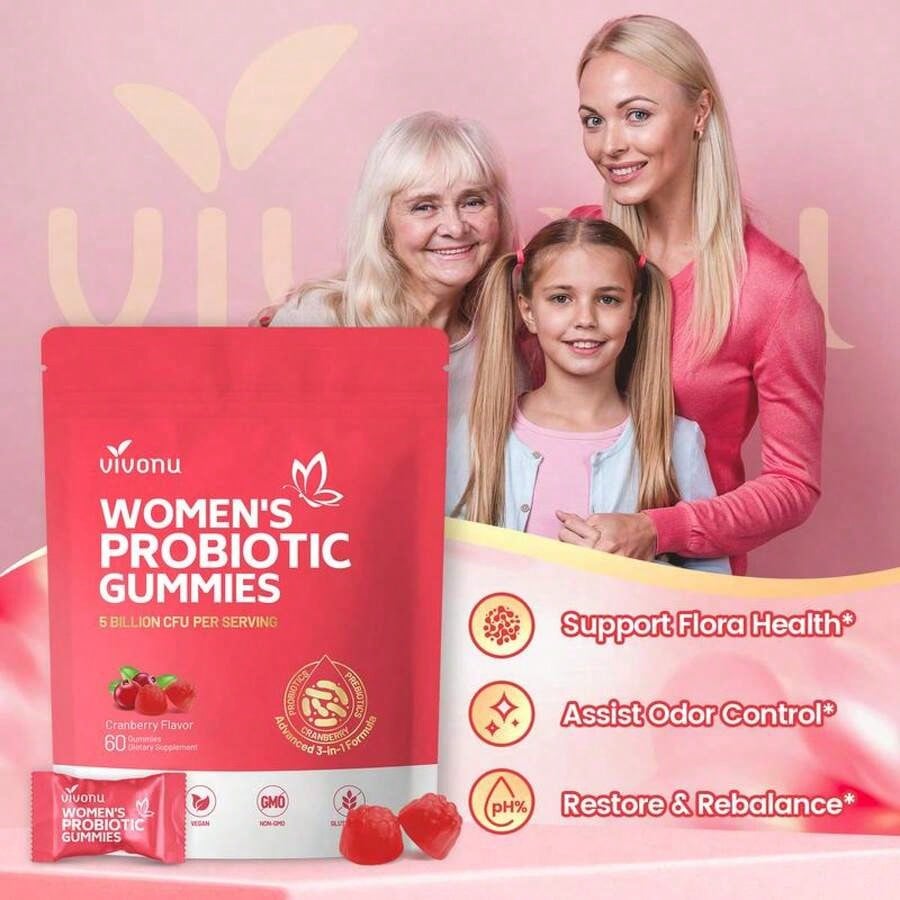 Women's Body Care Cranberry Probiotic Vegan Gummies 60Pcs