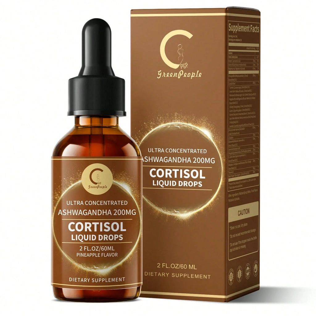 GPGP GREENPEOPLE Quick Ship Items - Cortisol Supplements W/ KSM-66® Ashwagandha, Kava, Lemon Balm, Chamomile, Saffron, L-Theanine & Vitamins - Cortisol Reducer Liquid Drops For Women Men, Hormone Harmony Drink, 2 FL.OZ, Blueberry & Pineapple Flavors