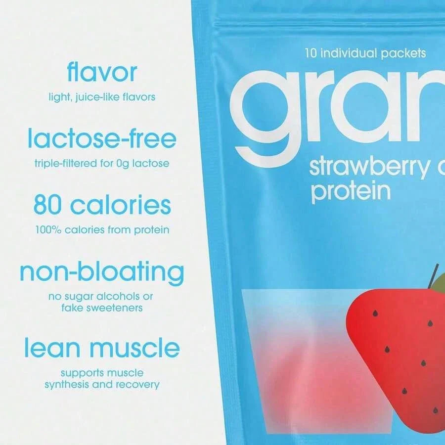 GRAMMS Clear Whey Protein For Women – Strawberry Acai – 20g Grass-Fed Isolate, Zero Sugar & Lactose – Light, Bloat-Free Protein Powder – 80 Calories, 18 Servings