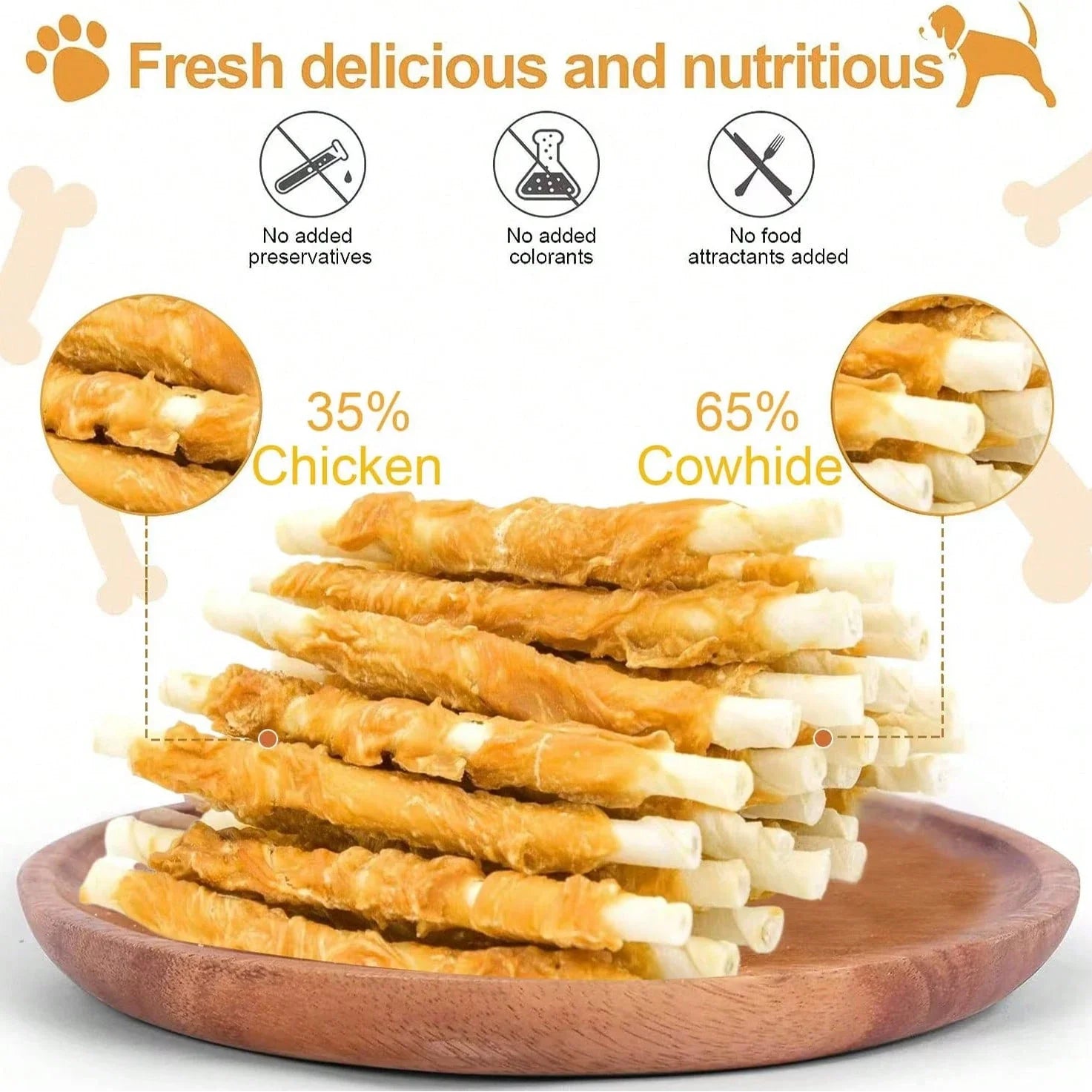 100% Grain-Free Chicken Wrapped Cowhide Teething Treats For Dogs - 18PCS Natural Dental Chews For Puppies And Adult Dogs - Perfect Training Reward & Oral Care Chew Sticks For Small, Medium, & Large Breeds -