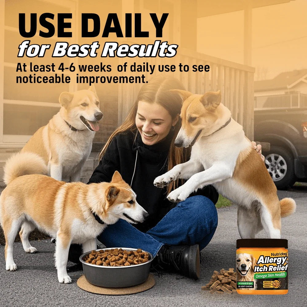 Dog Anti-Allergy & Itching Supplement Food - Omega-3 & Colostrum Strong Barrier , VC + Zinc Anti-Itch Repair, 90 Soft Chews For Dogs Of All Stages