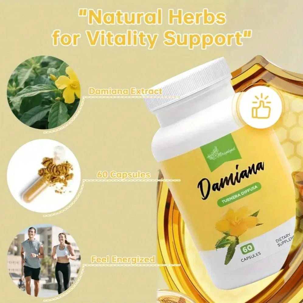Damiana, Containing Damiana Leaves, Gelatin Capsules, Rice Flour And Magnesium Stearate, A Dietary Supplement For Maintaining Energy Balance And Having A Good Sleep, 60 Capsules | Vitamins And Supplement