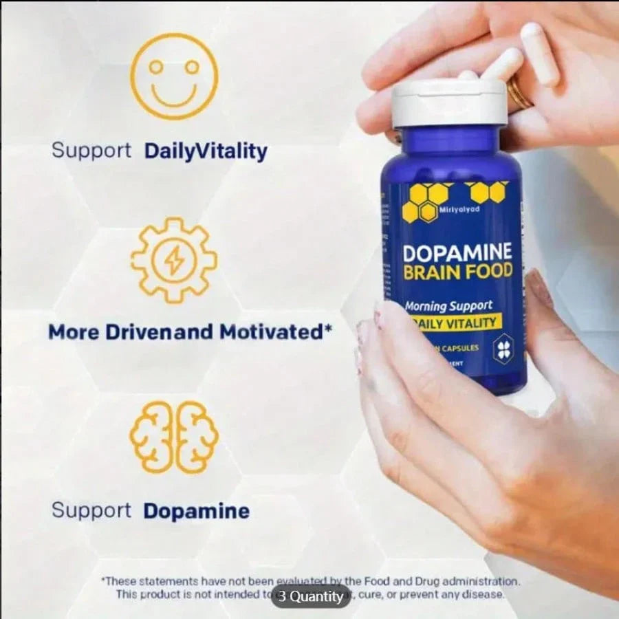 Free Shipping - 60 Vegan Capsules Dopamine Brain Food Support Supplement - Morning Support & Daily Vitality, Gluten-Free Formula With Natural Dopamine Boosters, B Vitamins