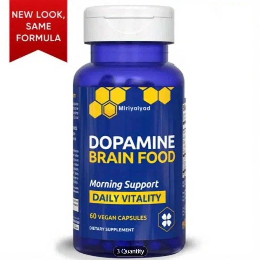 Free Shipping - 60 Vegan Capsules Dopamine Brain Food Support Supplement - Morning Support & Daily Vitality, Gluten-Free Formula With Natural Dopamine Boosters, B Vitamins