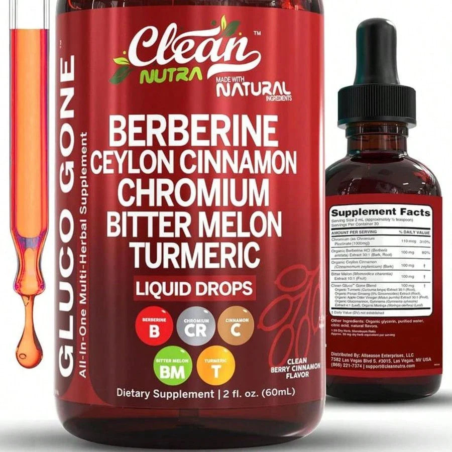 Free Shipping - Organic Ceylon Cinnamon Berberine Liquid Drops Supplement With Bitter Melon Extract, Glucomannan, Gymnema, Chromium, Turmeric, Organic Panax Ginseng, Daily Healthy, For Women, For Man